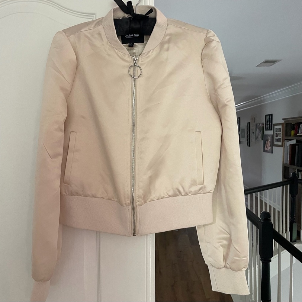 NWT Pale pink satin bomber jacket